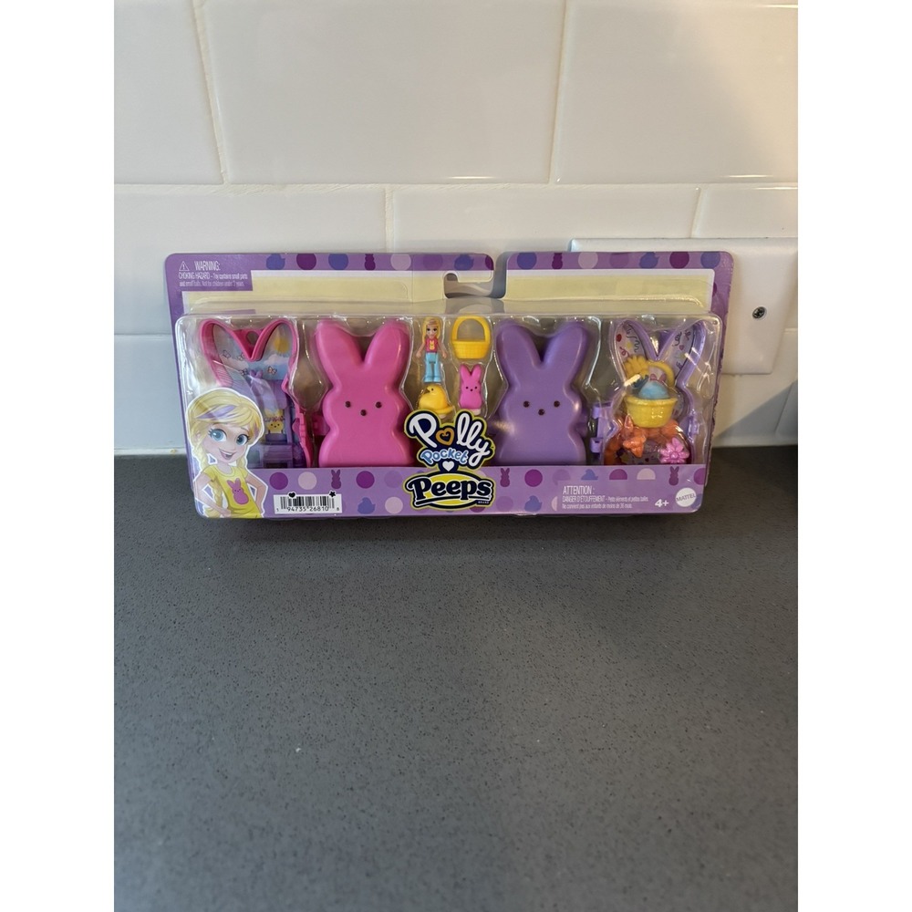 Polly Pocket x Easter PEEPS 6 Micro Dolls & 2 Playsets 6 Access. & 1 Clip On NEW